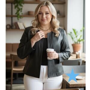 Vintage 90s Y2K Clio 2 Chic Black Crop Minimalist Leather Jacket Plus 16 Womens